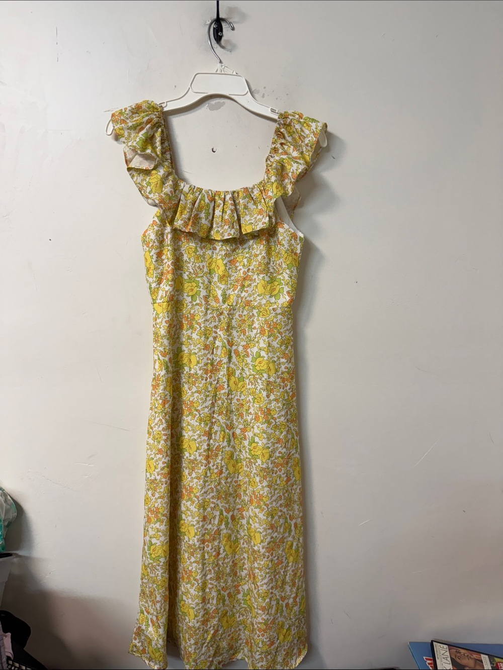 Yellow Floral Ruffle-Trim Maxi Dress